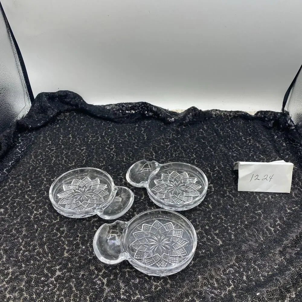 FOSTORIA Glass Bridge Coaster W Tea Bag/Ash Tray/ Spoon Rest Set Of 3
